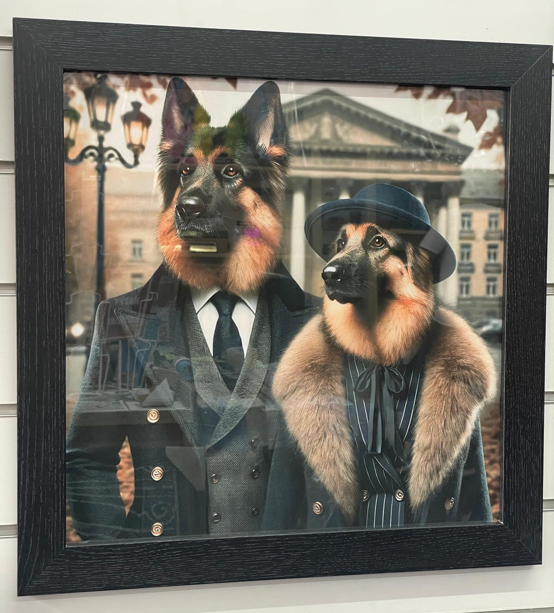 Black framed German Sheperd couple in suit picture