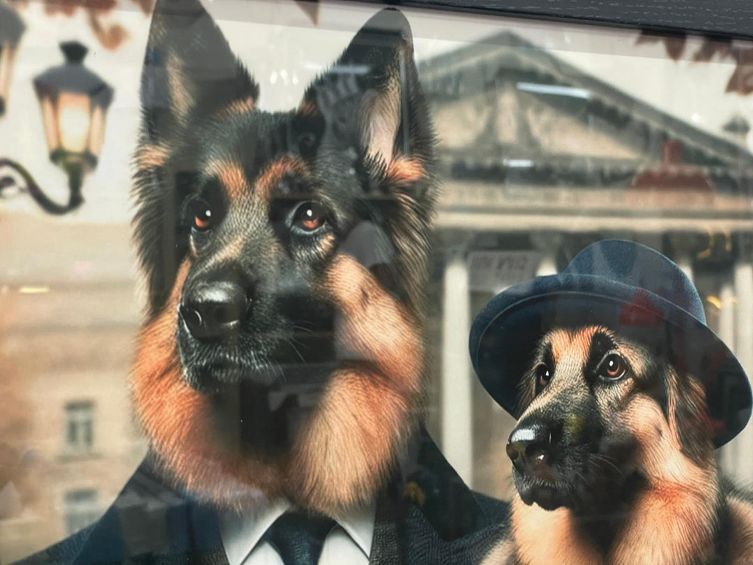Black framed German Sheperd couple in suit picture