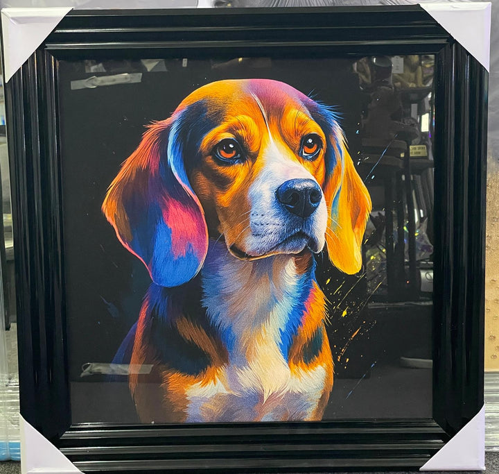 Black step framed Multi colour dog breeds splash of colour pictures wall art