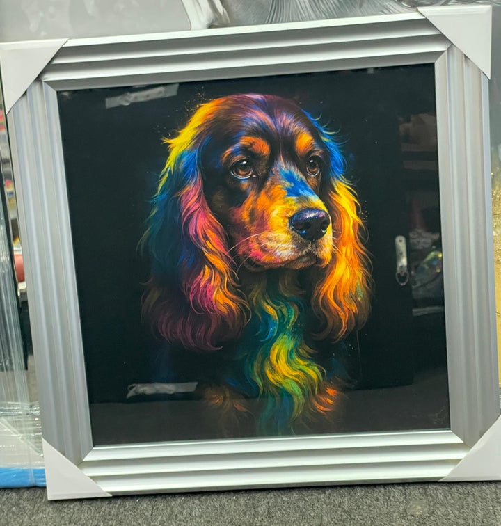 Silver step framed Multi colour dog breeds splash of colour pictures wall art