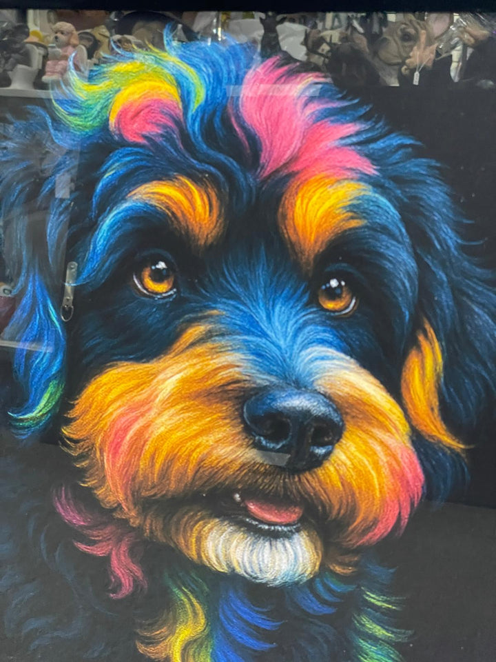 Black step framed Multi colour dog breeds splash of colour pictures wall art