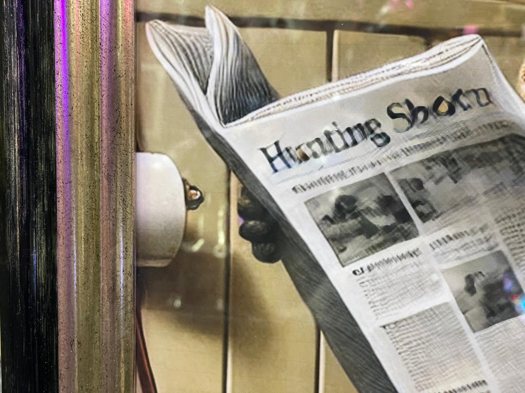 Black Gold step framed Staffy dog checked suit on toilet newspaper picture
