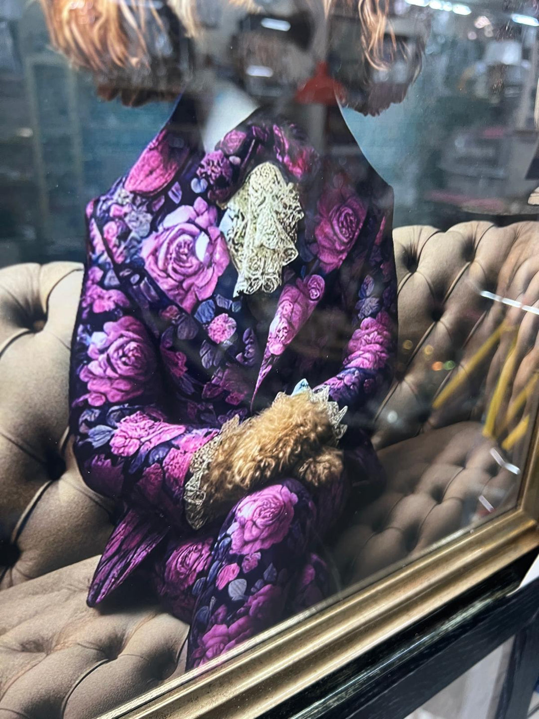 Black Gold framed Cockapoo in a floral suit picture quirky wall art home decor