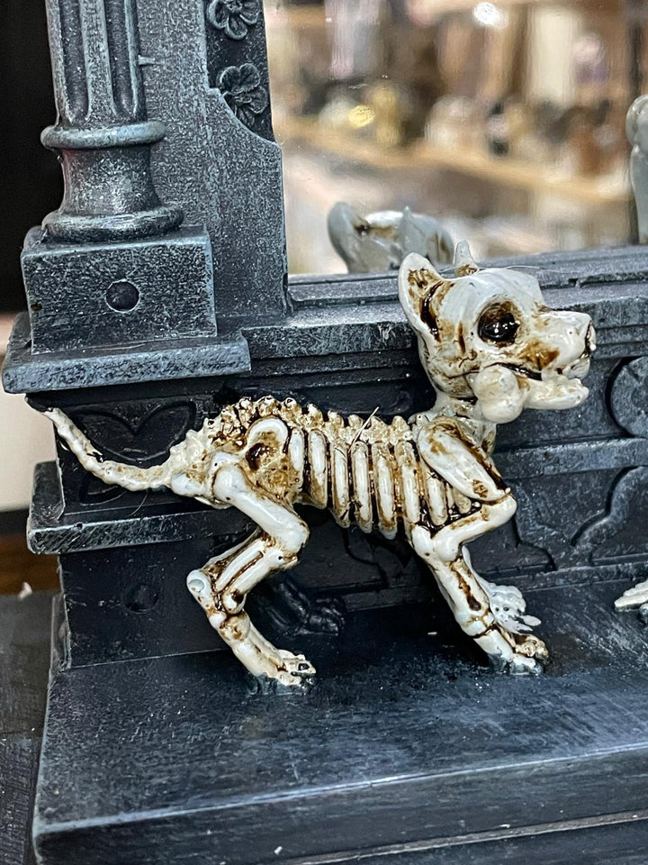 Skeleton in shackels, mirror & dog quirky ornament resin