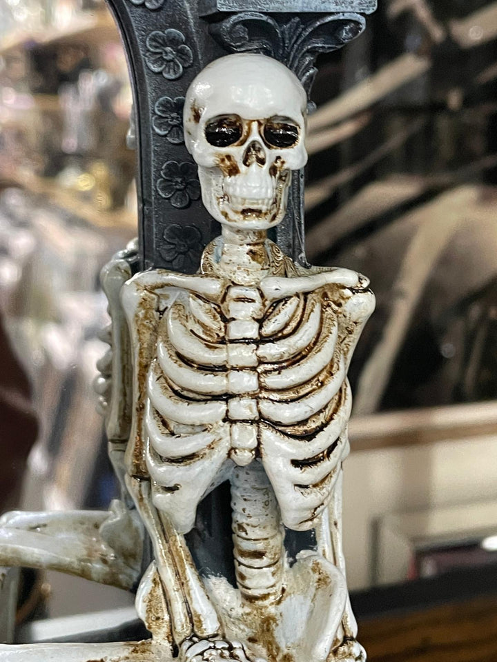 Skeleton in shackels, mirror & dog quirky ornament resin