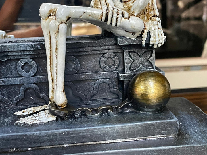 Skeleton in shackels, mirror & dog quirky ornament resin