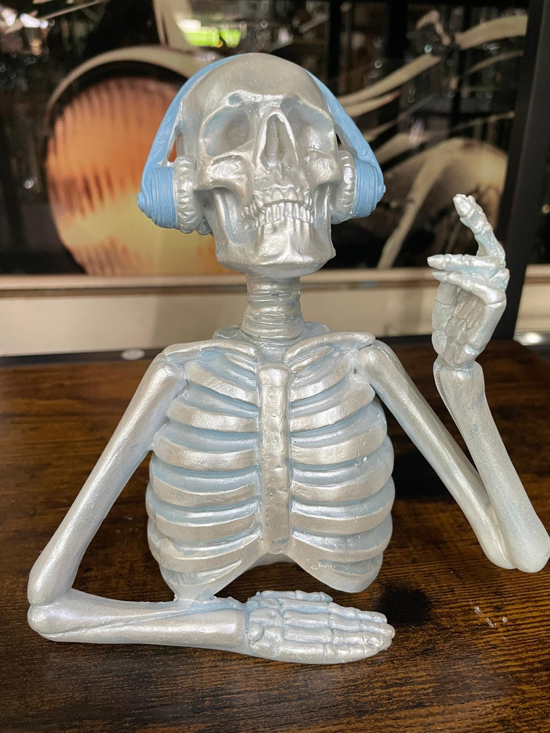 Skeleton with pink or blue headphones quirky ornament