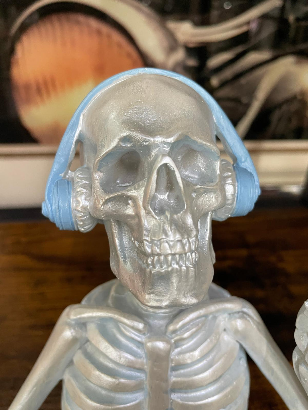 Skeleton with pink or blue headphones quirky ornament
