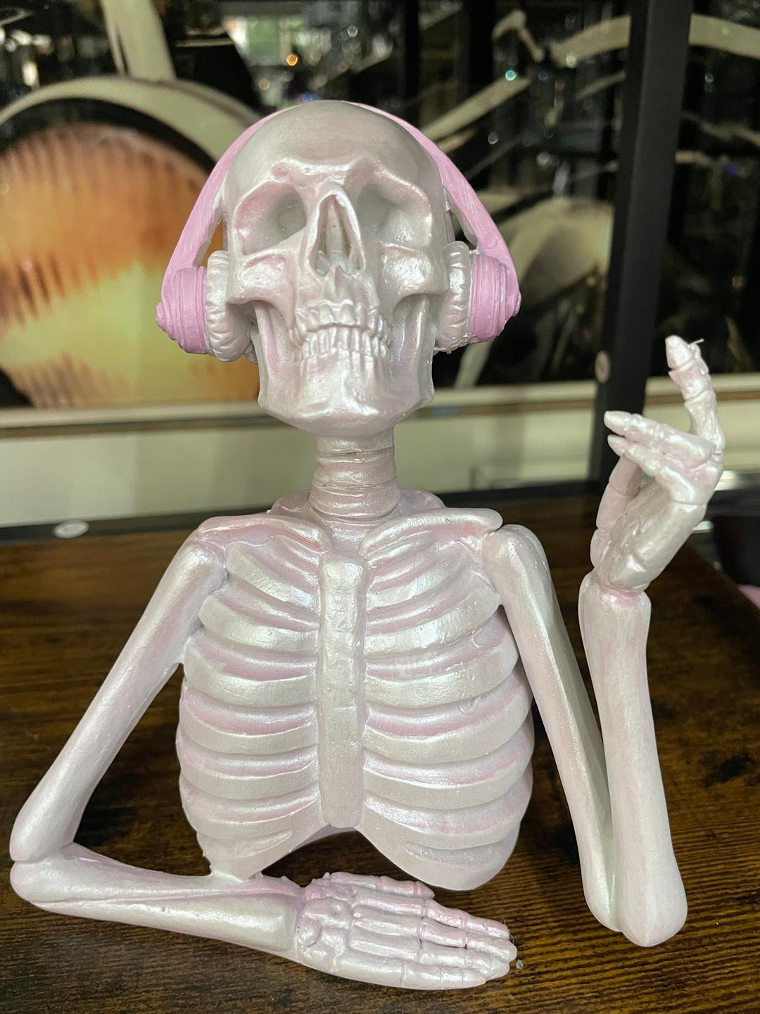 Skeleton with pink or blue headphones quirky ornament