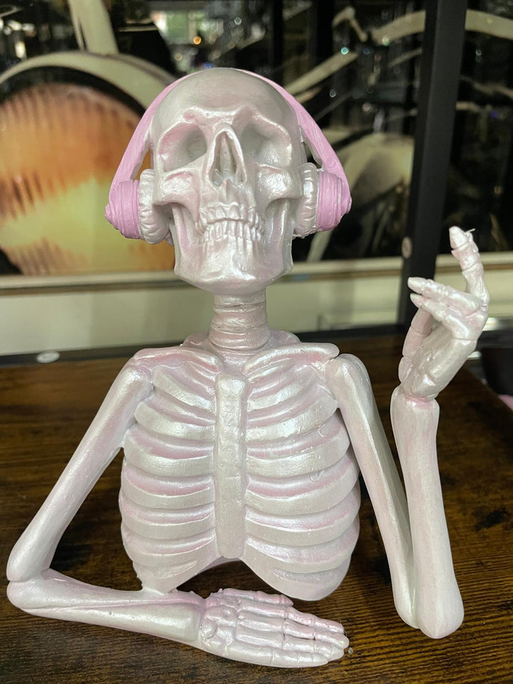 Skeleton with pink or blue headphones quirky ornament