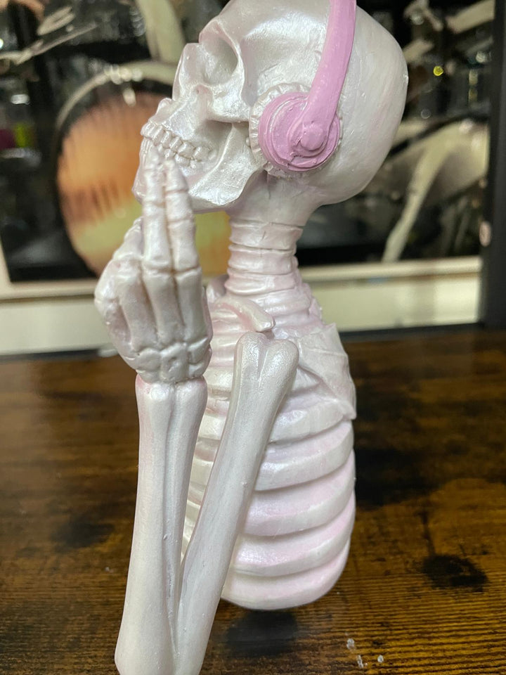 Skeleton with pink or blue headphones quirky ornament