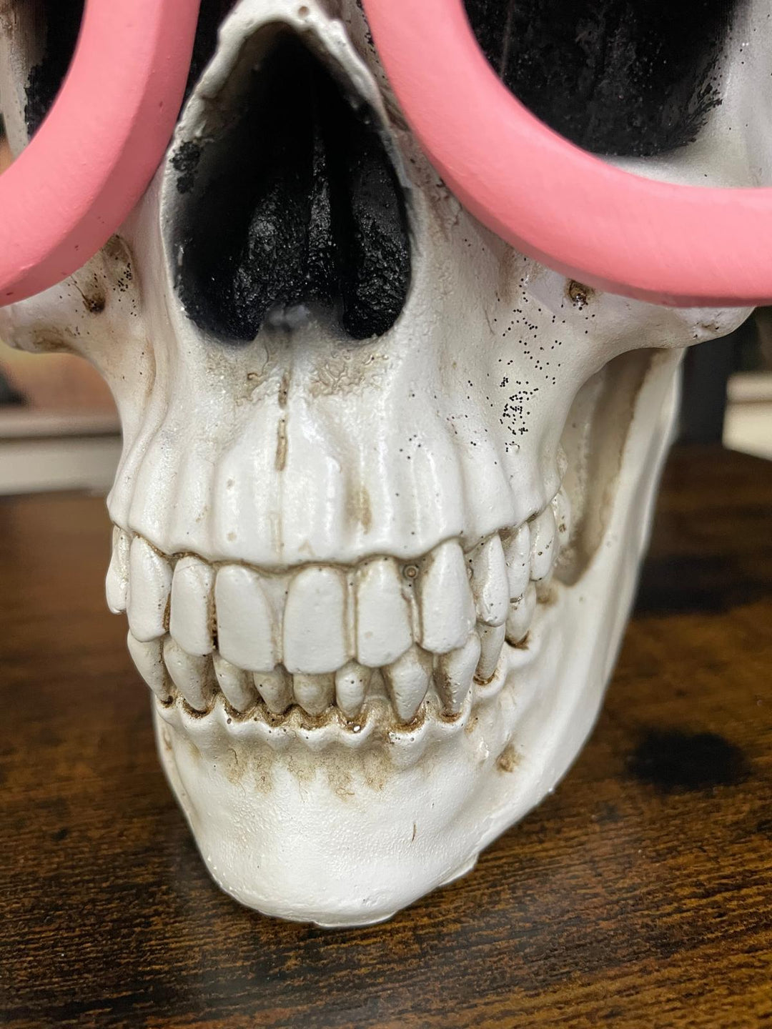 Skeleton with pink bow & blue headphones quirky ornament resin decorative decor
