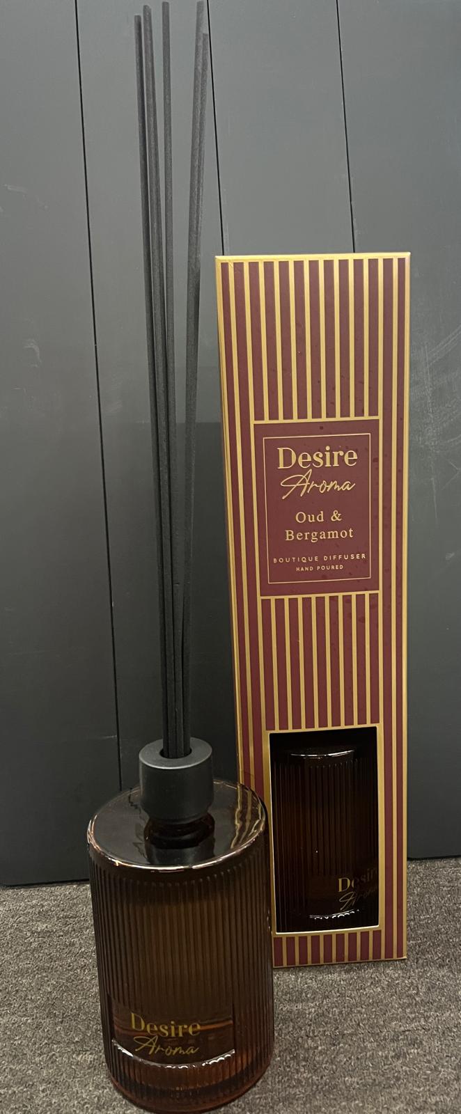 Reed Diffusers 1L Oud & Bergamot Luxury Crystal Glass Bottle Home Air Freshener