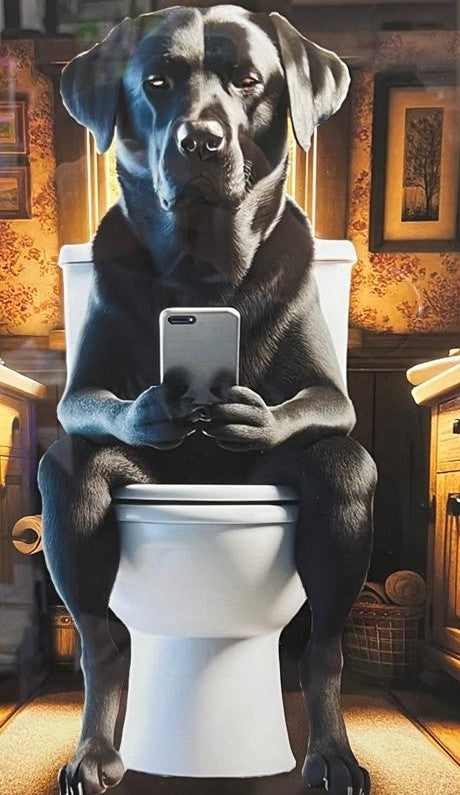 Framed Black step labrador dog picture with mobile on the toilet wall art decor