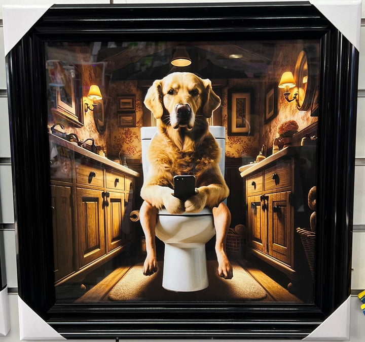 Framed Black step labrador dog picture with mobile on the toilet wall art decor