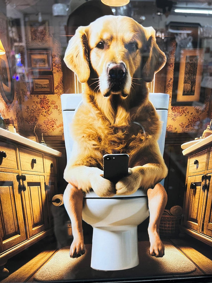 Framed Black step labrador dog picture with mobile on the toilet wall art decor