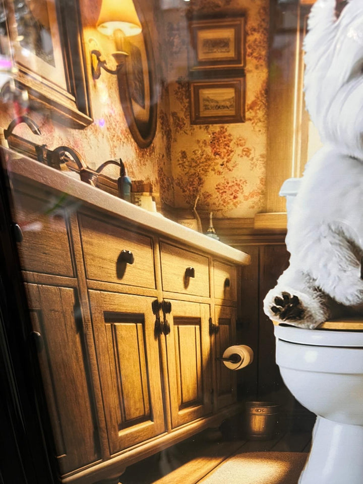 Black step framed Westie white Terrier dog on toilet quirky picture wall art
