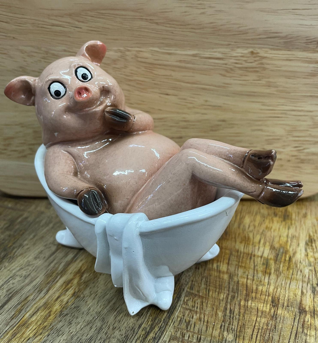 Pigs in tub, on the loo with mobile phone ornament quirky toilet bathroom decor