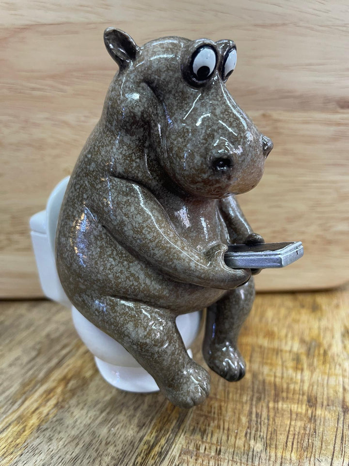 Hippopotamus in tub, on the toilet mobile phone ornament quirky toilet bathroom
