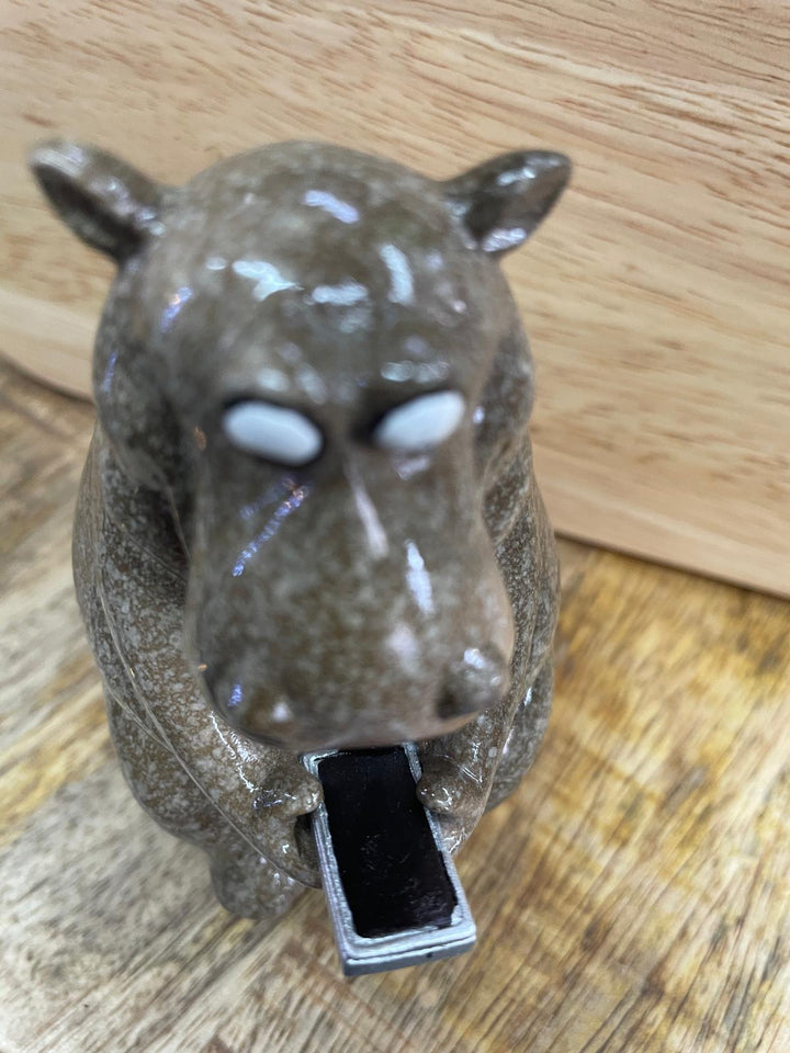 Hippopotamus in tub, on the toilet mobile phone ornament quirky toilet bathroom