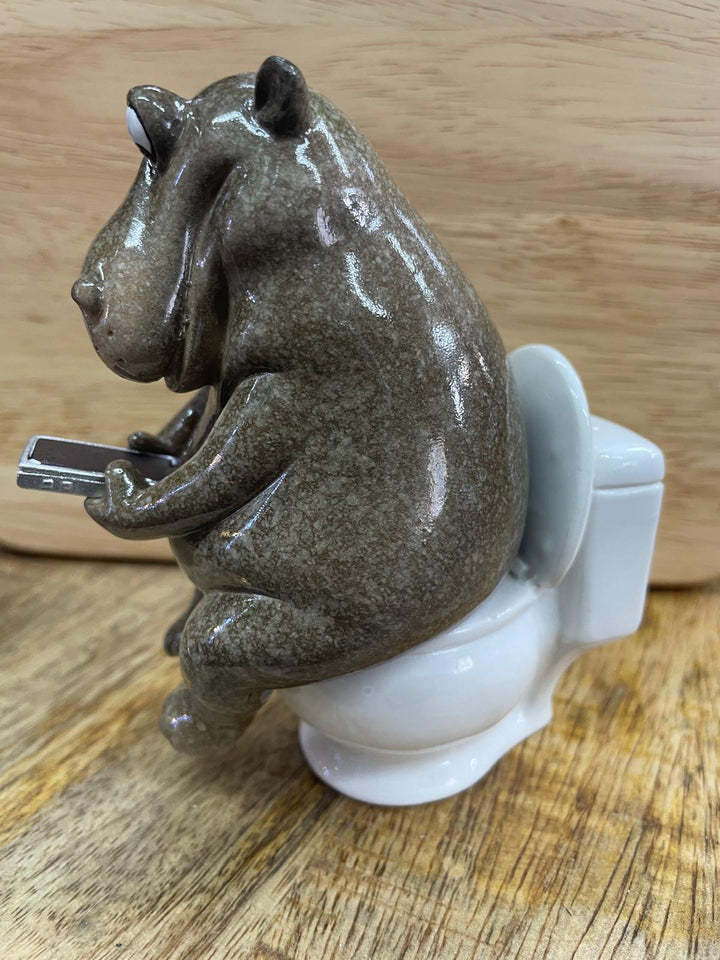 Hippopotamus in tub, on the toilet mobile phone ornament quirky toilet bathroom