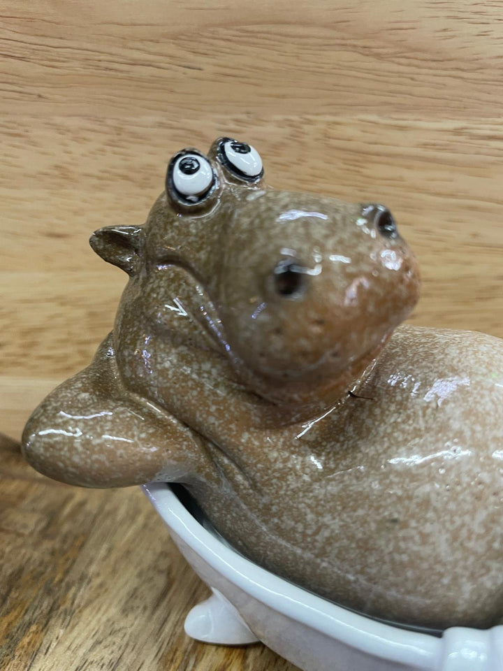 Hippopotamus in tub, on the toilet mobile phone ornament quirky toilet bathroom