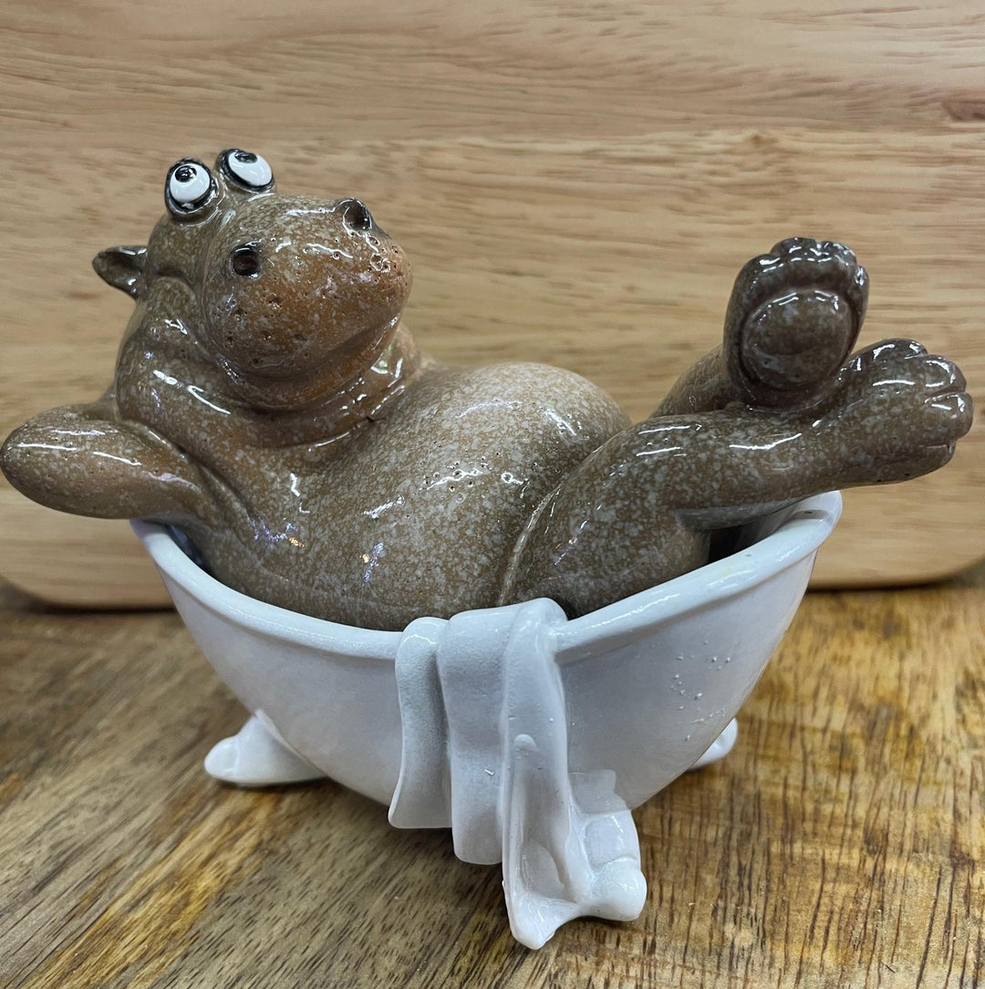 Hippopotamus in tub, on the toilet mobile phone ornament quirky toilet bathroom