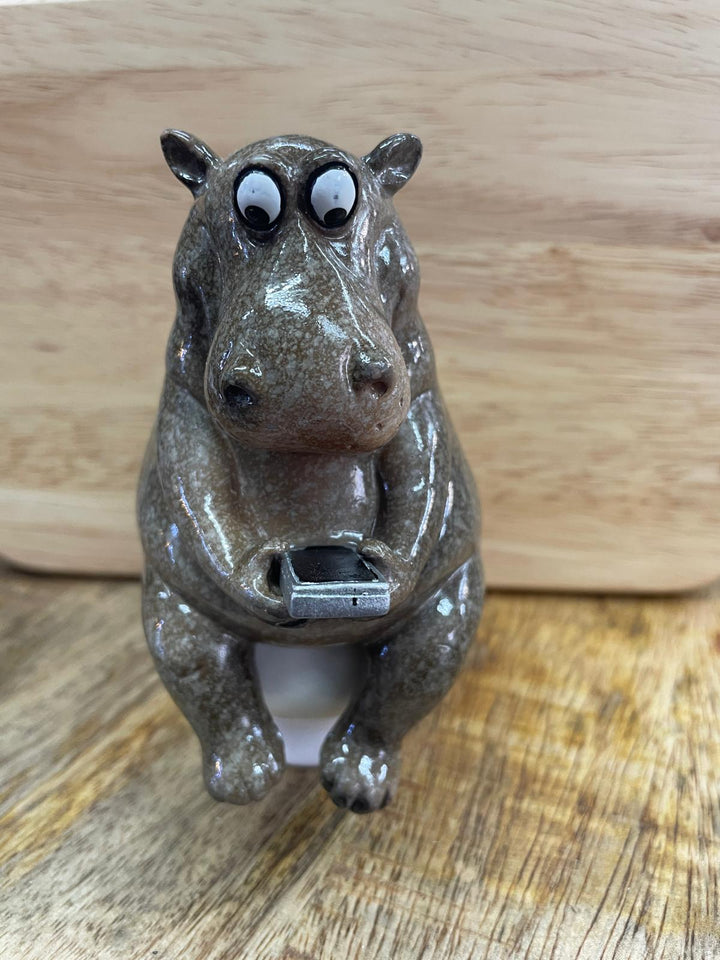 Hippopotamus in tub, on the toilet mobile phone ornament quirky toilet bathroom