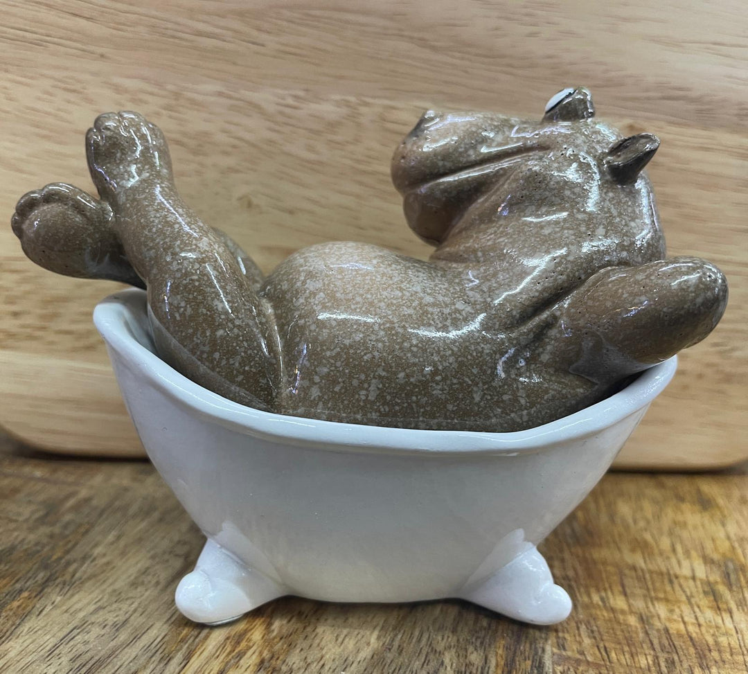 Hippopotamus in tub, on the toilet mobile phone ornament quirky toilet bathroom