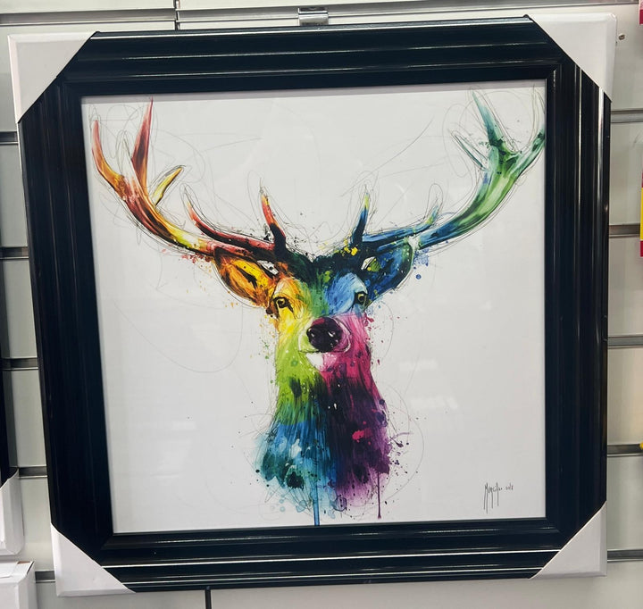 Black Frame step Stag face multi colour wall art picture