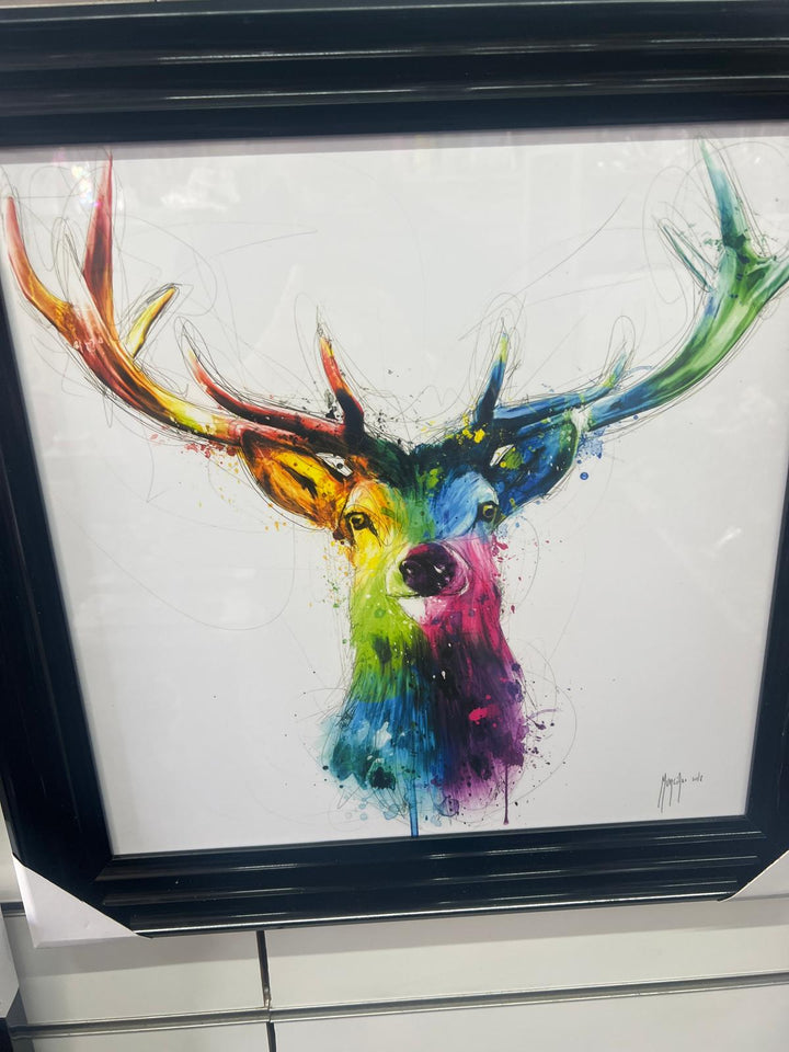 Black Frame step Stag face multi colour wall art picture