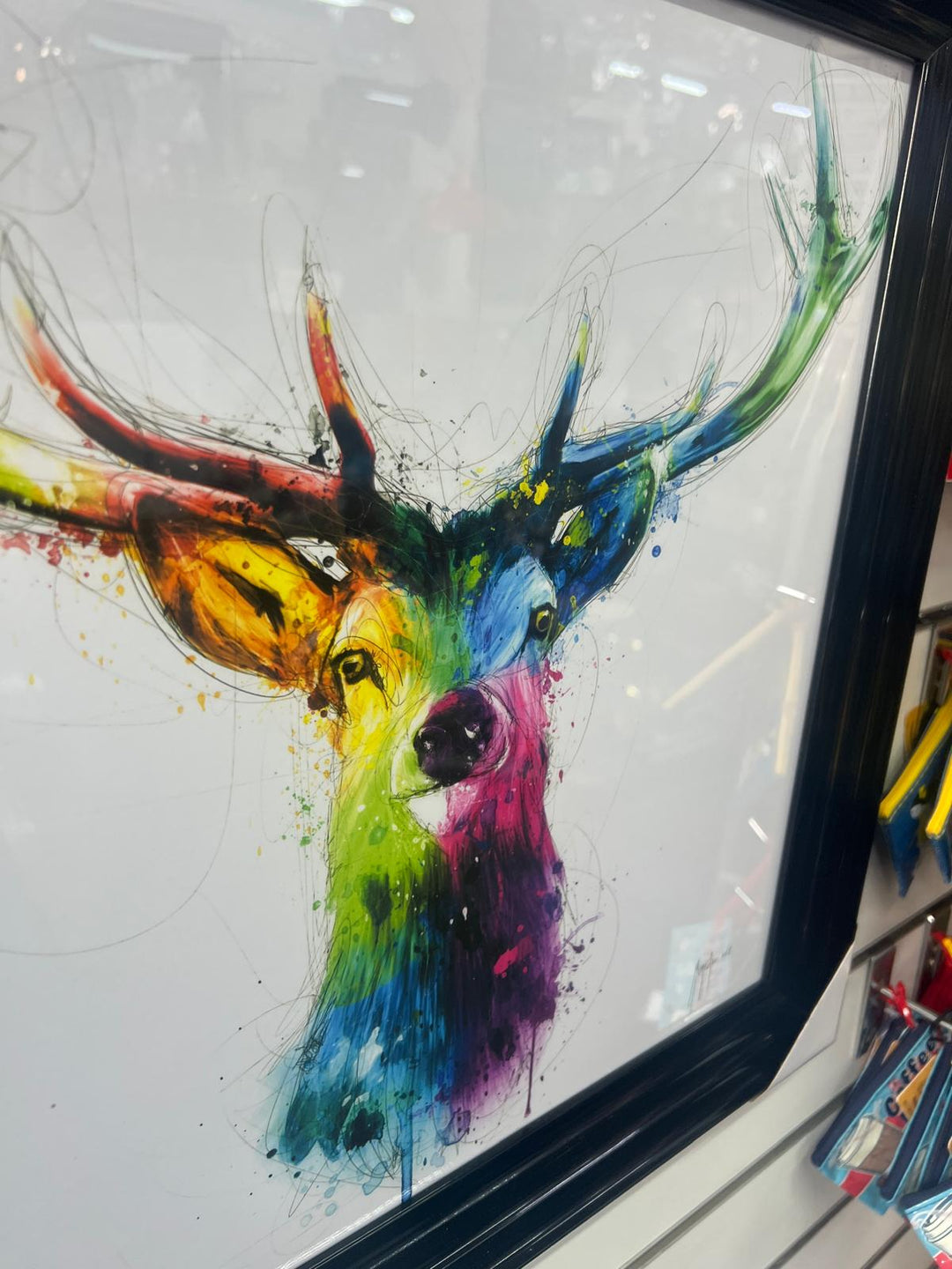 Black Frame step Stag face multi colour wall art picture
