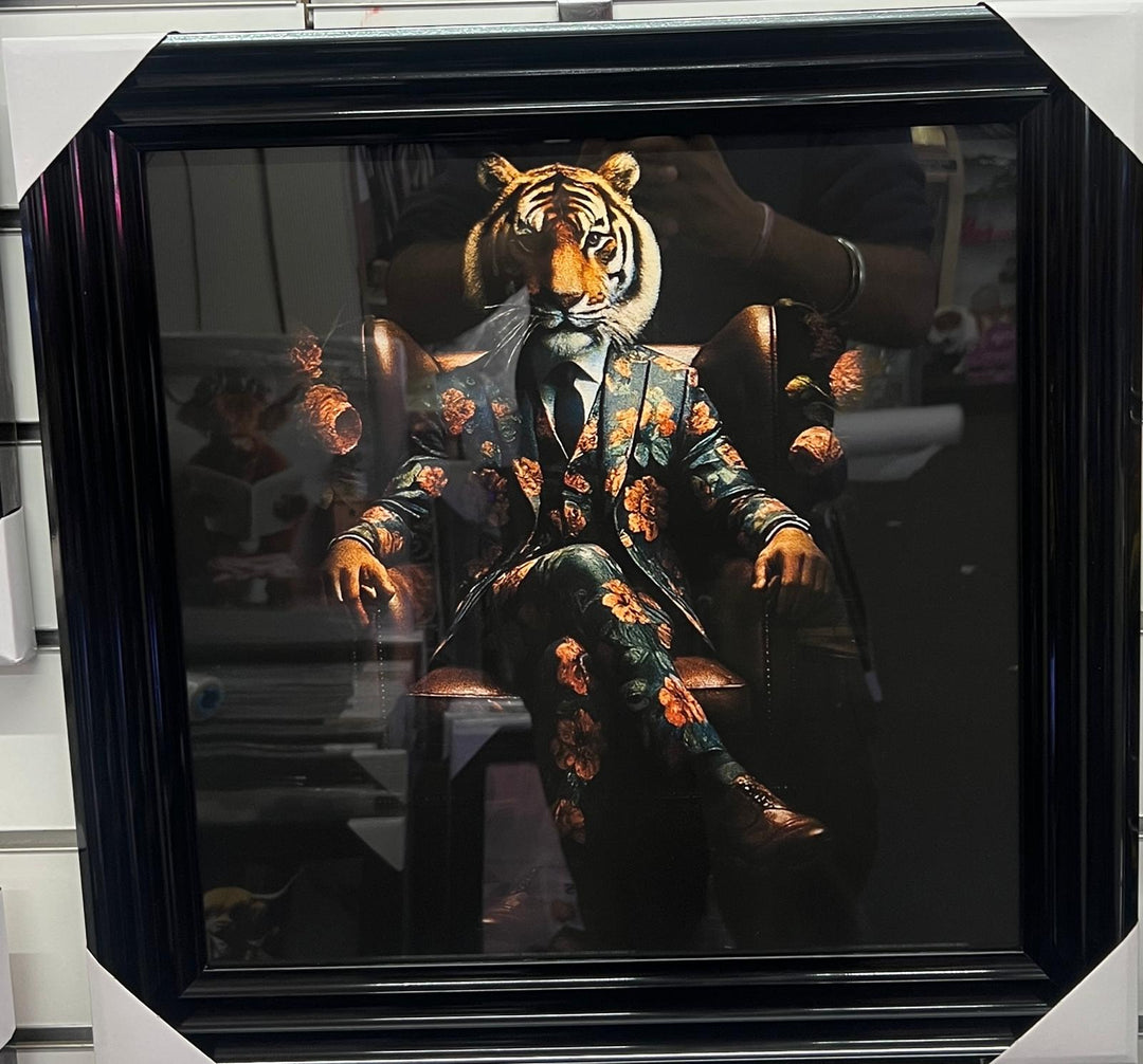 Tiger Green/Tigress Blue Floral Suit Quirky Framed picture