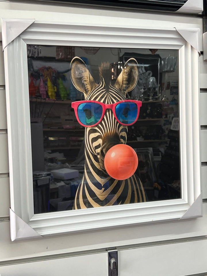 Bubble Pop Zebra Quirky White Framed Wall Art