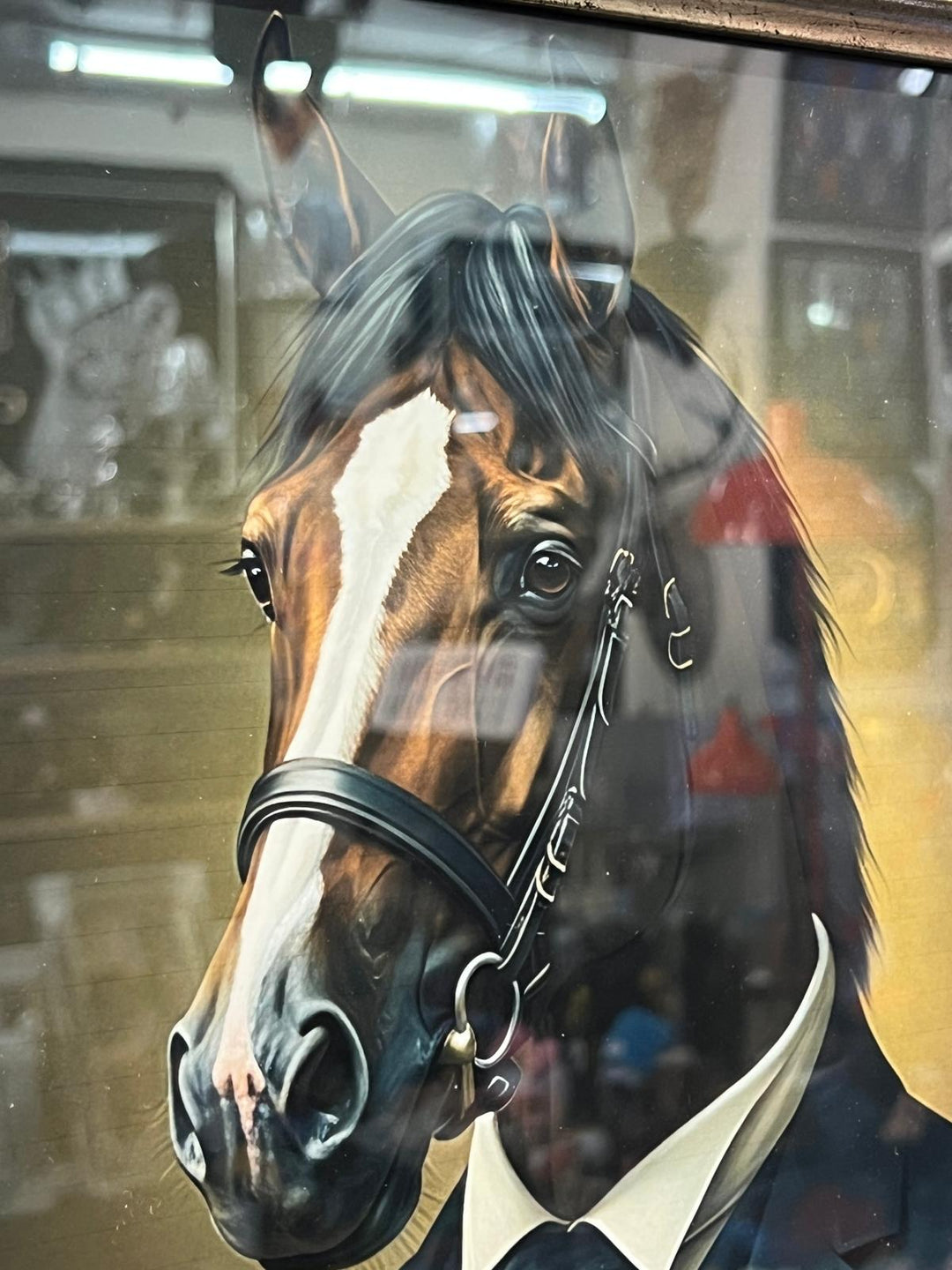Gentleman Steed Horse in a Suit Wall Art with Black & Gold Frame