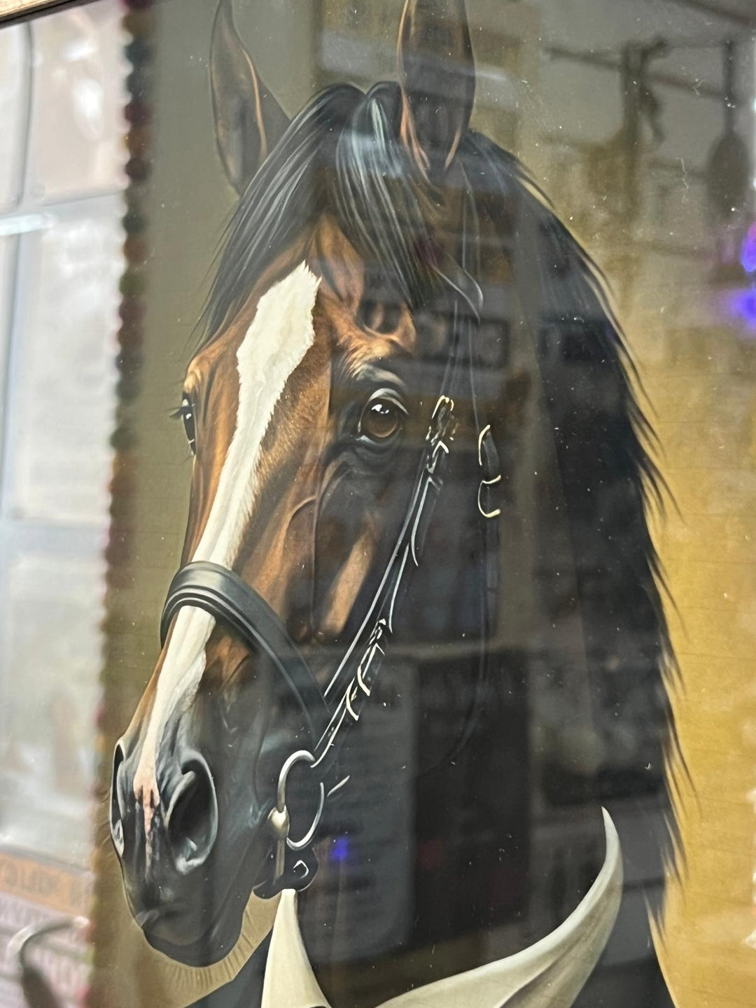 Gentleman Steed Horse in a Suit Wall Art with Black & Gold Frame
