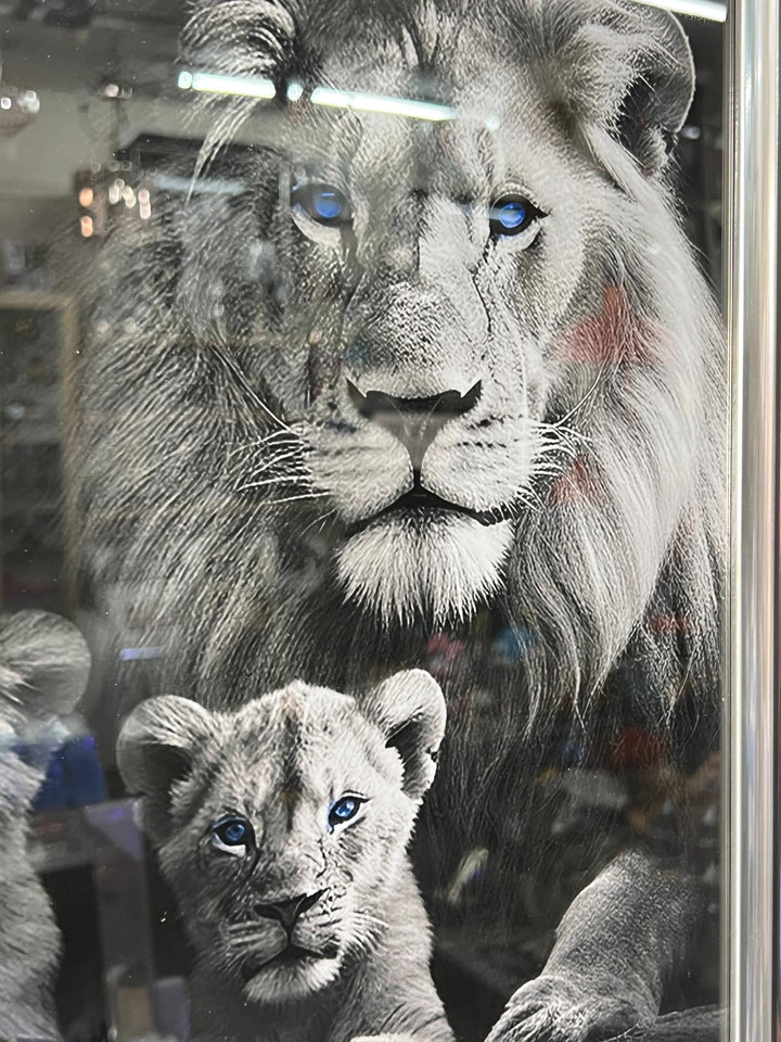 Lion with 2 cubs black & silver framed step majestic animal home decor