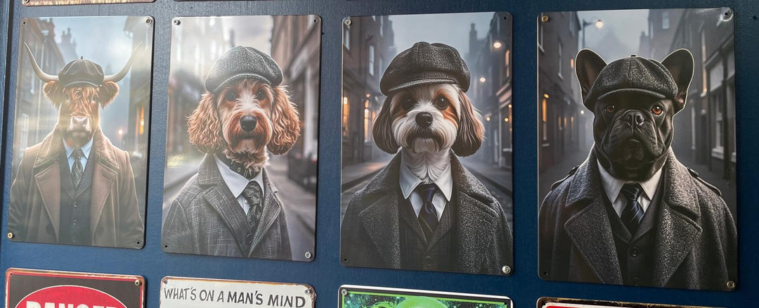 Pawky Blinders Quirky Dogs in Peaky Blinders Style Tin Sign