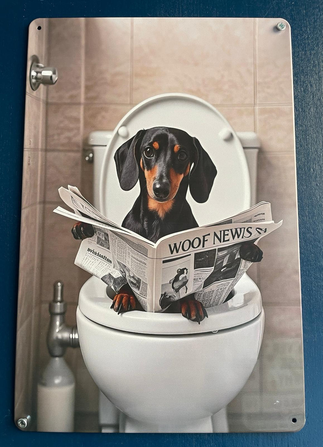 Quirky Dogs on the Toilet Reading Newspaper  Tin Sign bathroom break decor