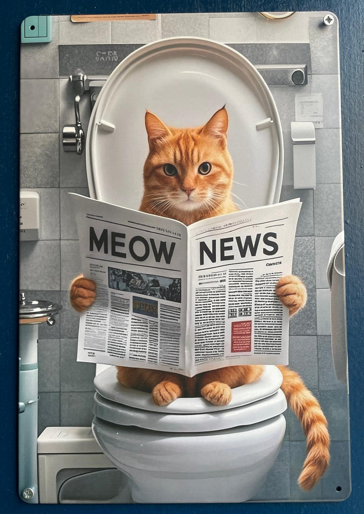 Quirky Dogs on the Toilet Reading Newspaper  Tin Sign bathroom break decor