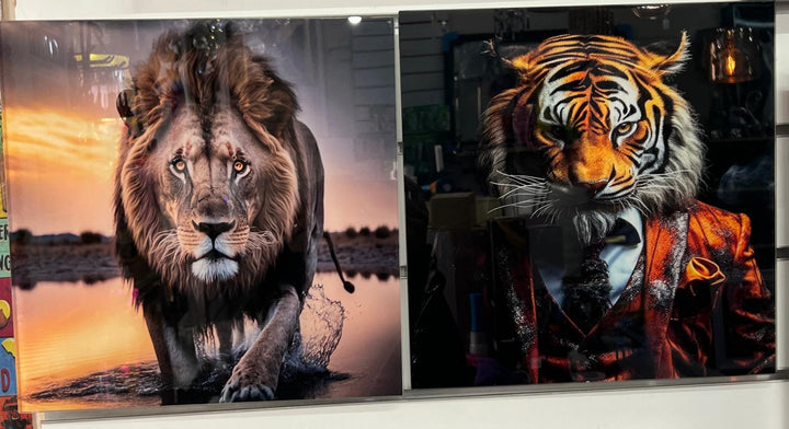 30CM Animals-Dogs, lion, Highland Cow & tiger Tempered Glass quirky Pictures