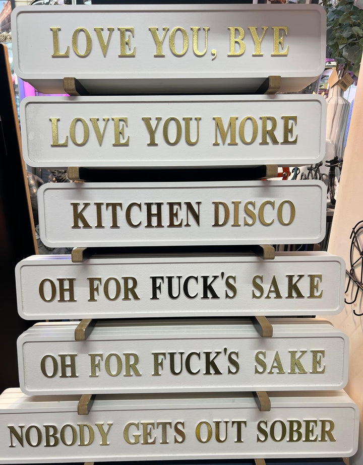 White Wooden Plaque with 3D Gold Letters – Freestanding Quirky Home Décor Sign