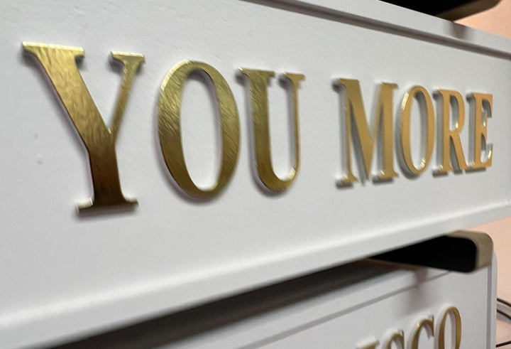 White Wooden Plaque with 3D Gold Letters – Freestanding Quirky Home Décor Sign