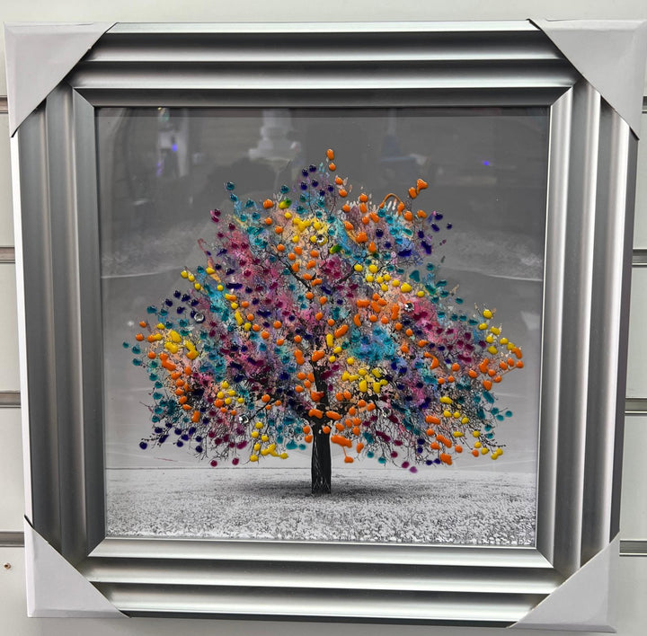Vibrant Tree with 3D MultiColoured Tree Wall Art Picture with Liquid Art crystal
