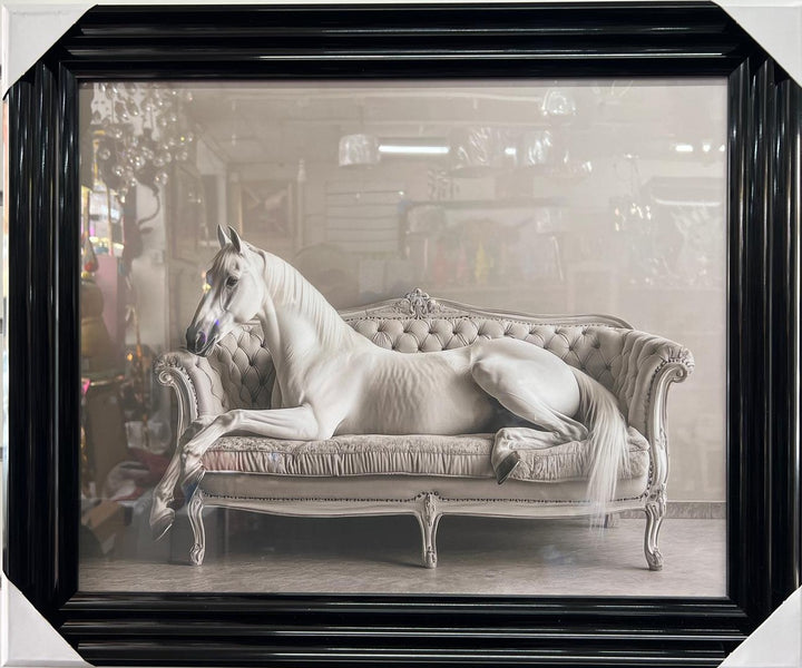 Animals Lounging on Vintage Couch Quirky Animal Wall Art Black and Gold Framed