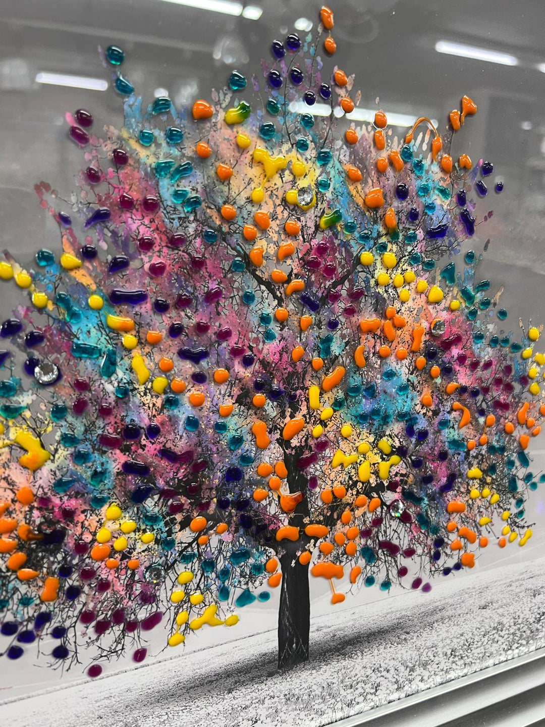 Vibrant Tree with 3D MultiColoured Tree Wall Art Picture with Liquid Art crystal