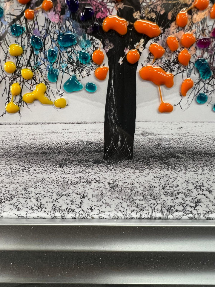 Vibrant Tree with 3D MultiColoured Tree Wall Art Picture with Liquid Art crystal