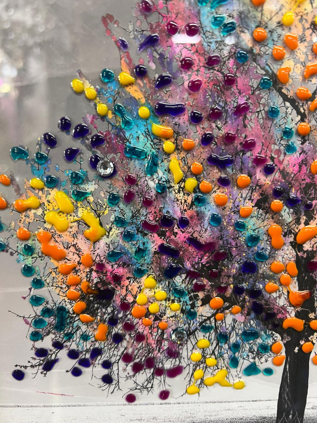 Vibrant Tree with 3D MultiColoured Tree Wall Art Picture with Liquid Art crystal
