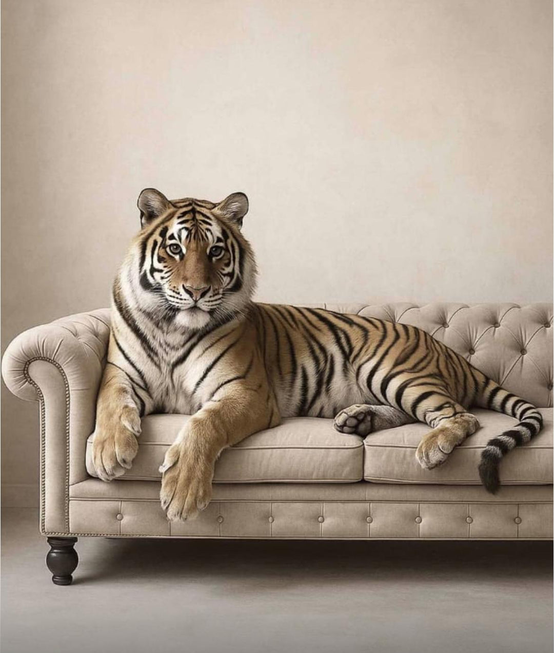 Animals Lounging on Vintage Couch Quirky Animal Wall Art Black and Gold Framed