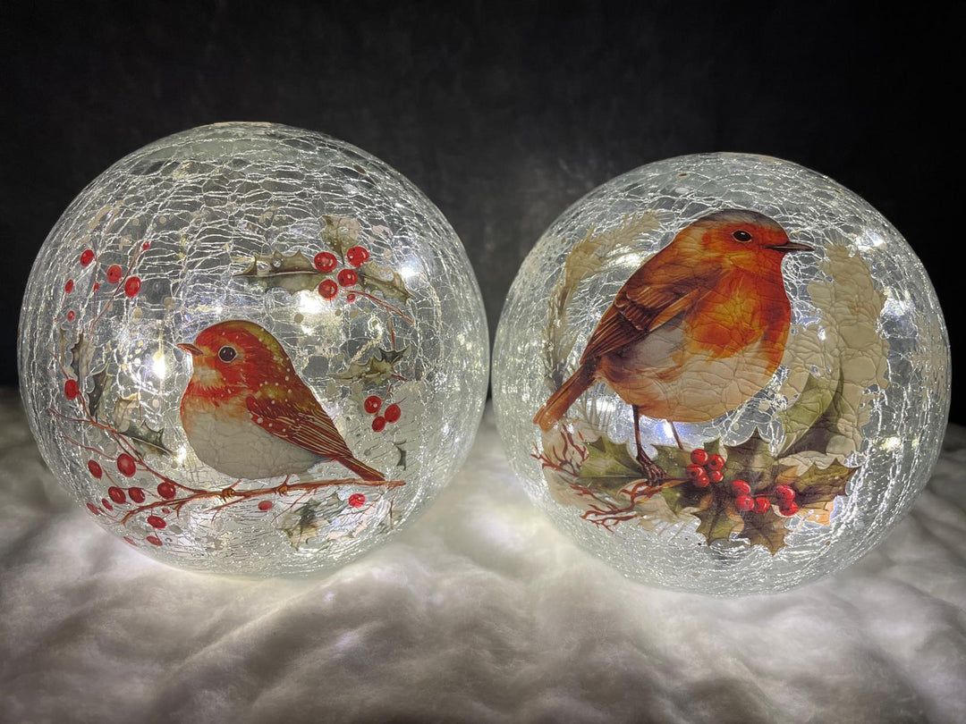 15cm LED Lit Robin crackle glowing Ball Festive Christmas Delight